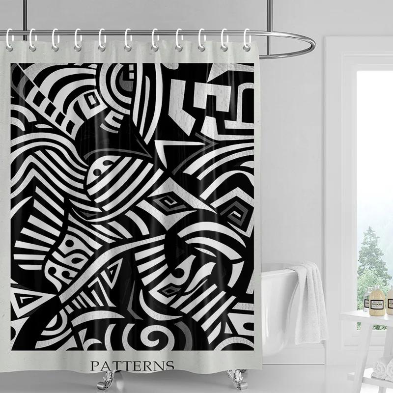 

Minimalist Maze Shower Curtain - Black & White Line Art With Silhouette, Waterproof With Grommets180X180Cm W60H190(CM)-1 Pcs
