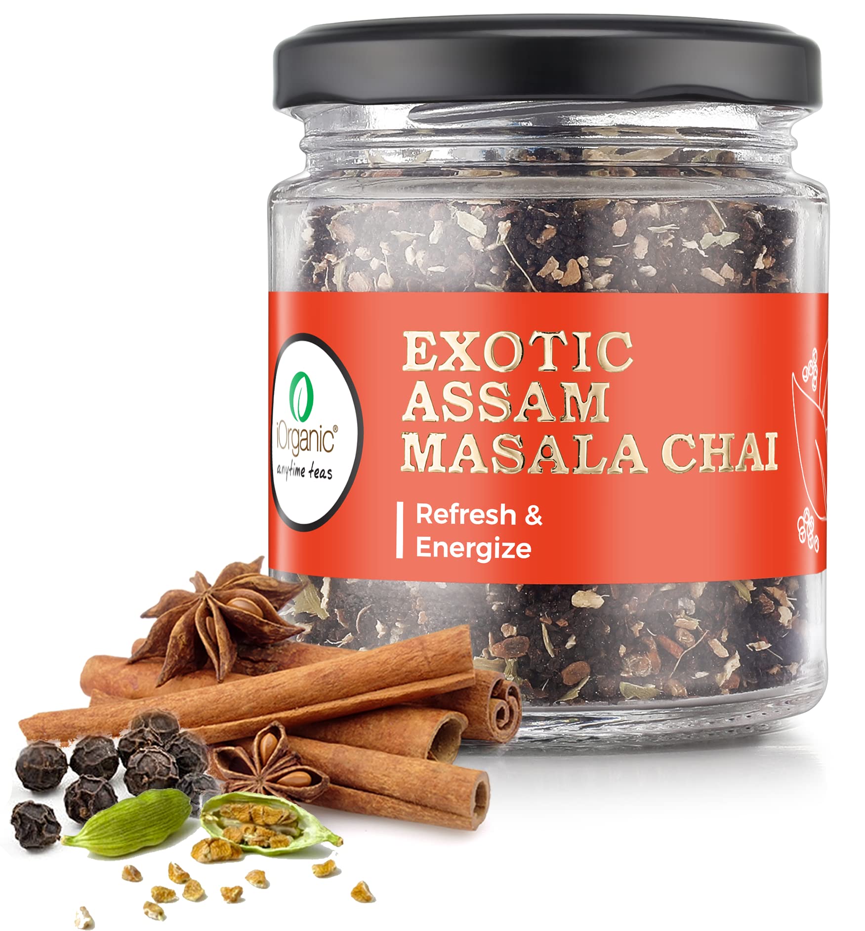 iOrganic Чай Масала Чай листовой (40 чашек/80 г) Смесь органического черного чая | Корица, Кардамон, Шафран, Мускатный орех и Имбирь | Древняя Индия