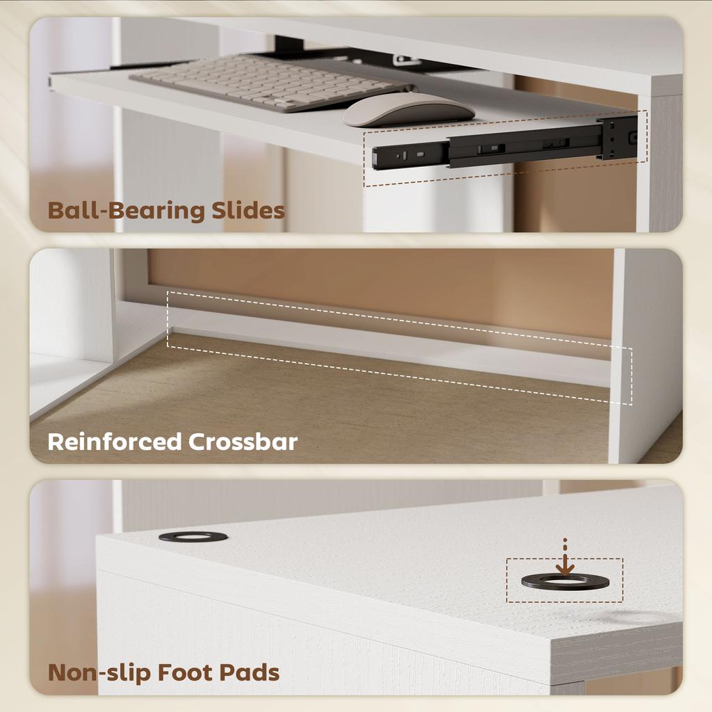 L Shaped Corner Desk Computer Desk With Keyboard Tray And Open Shelves White Wood Effect