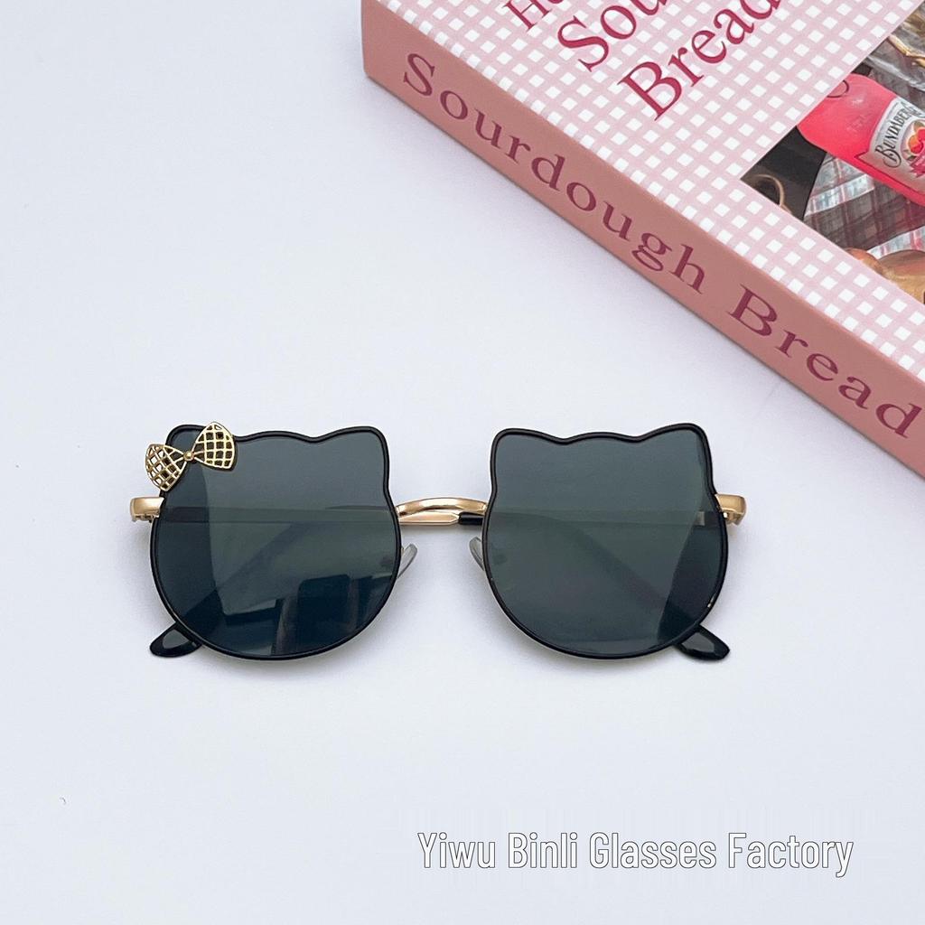 Kids' Cute Cat Frame Sunglasses - Metal Street Style with Bowknot, Perfect for Boys and Girls