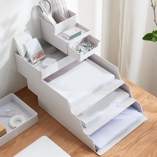 Office Storage Box Anti-crack High Capacity Pure Color Superimposed Solid Stackable Save Space Rectangle Stationery Desk Cabinet Home Supplies