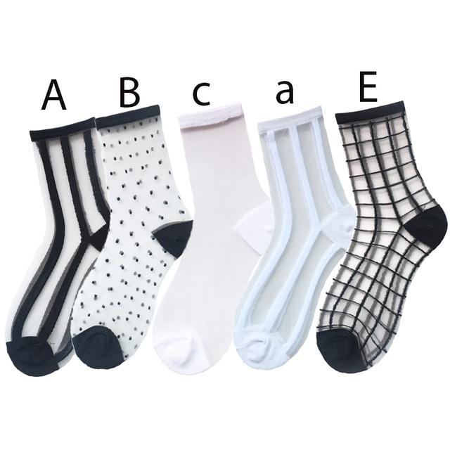 

FINETOO Fashion Kawaii Women Socks Sexy Lace Mesh Fishnet Socks Mixed Color Fiber Transparent Stretch Elasticity Ankle Net Yarn Thin Sox ONE SIZE