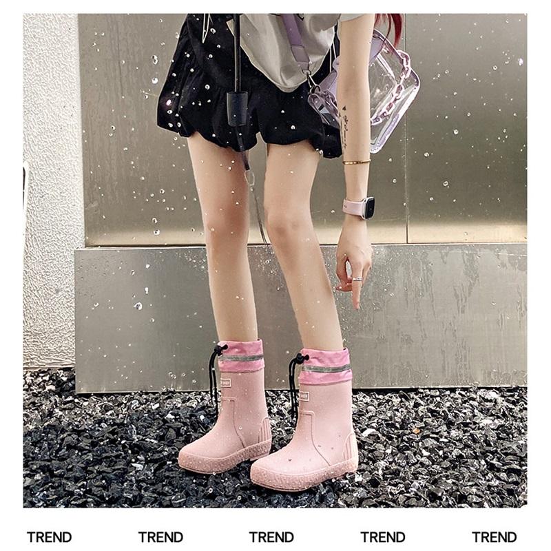 Women's Mid To Short Tube Rain Boots With Waterproof And Anti Slip Flat Heels, Casual Outdoor Rain Boots