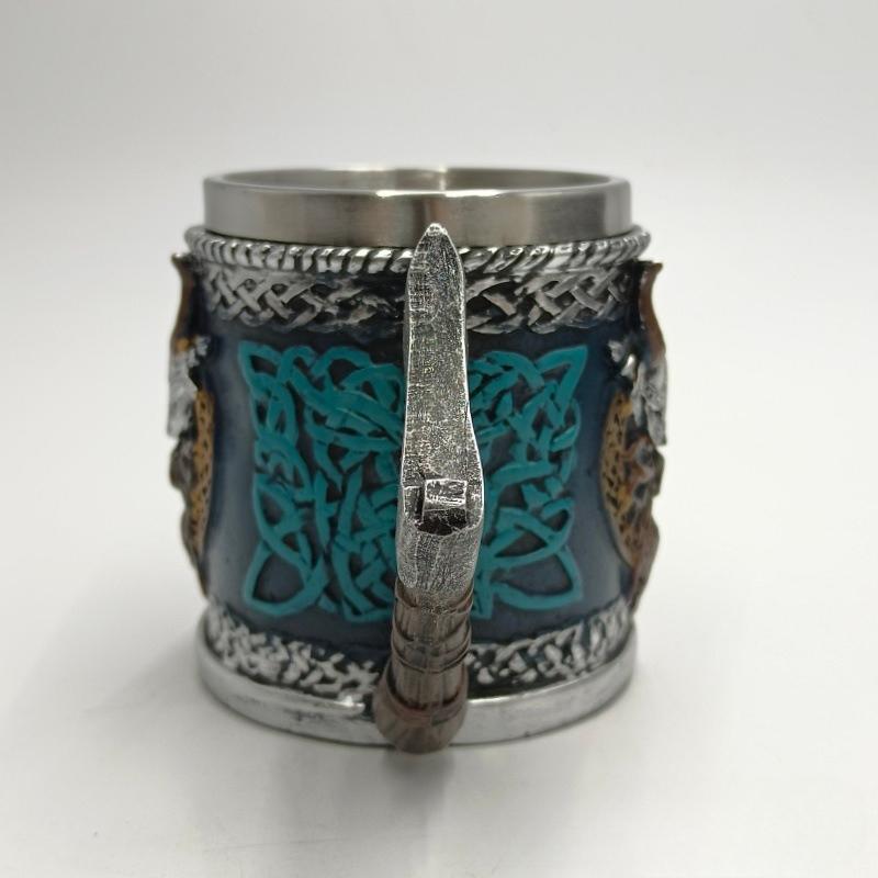 450ml Viking Style Stainless Steel Beer Mug Large Capacity Coffee Cup Gothic Resin Drinking Mug for Bar Home Use