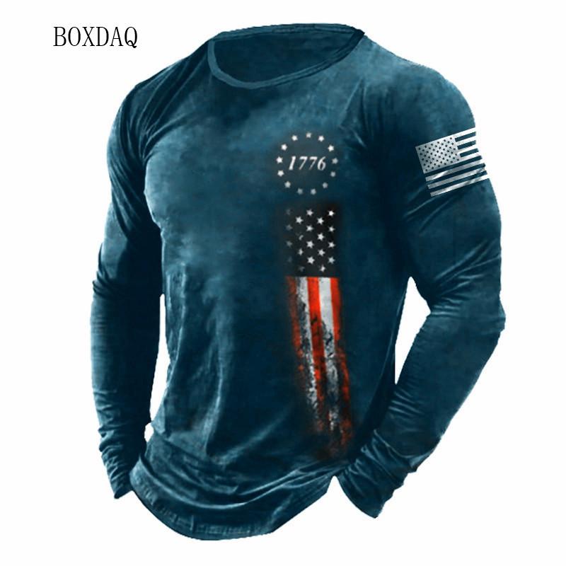 Camisetas Con Patrón De Bandera Americana Para Hombre, Ropa Informal De Manga Larga Con Estampado 3d, Moda Urbana, Talla Grande 6XL, Primavera Y Otoño