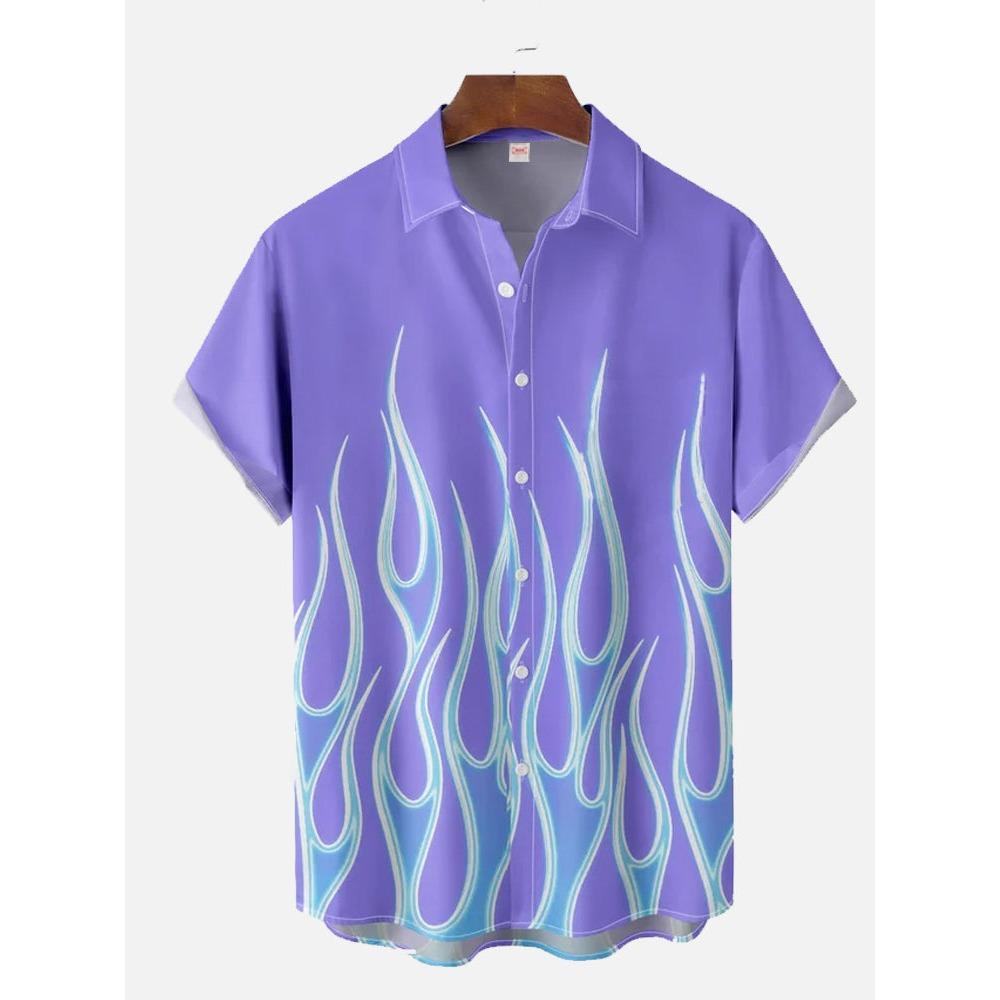 

Чоловіча сорочка з 3D принтом полум я Гавайська повсякденна сорочка з коротким рукавом Модна пляжна відпускна сорочка з лацканами Чоловіча літня сорочка на ґудзиках XL