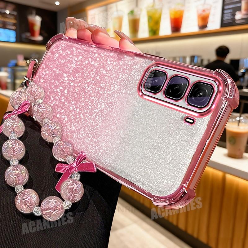 Luxury Star Lanyard Wrist Strap Plating Glitter Shockproof Silicone Case For Infinix Hot 50 60 Pro Plus 4g 40 30 50i Back Cover