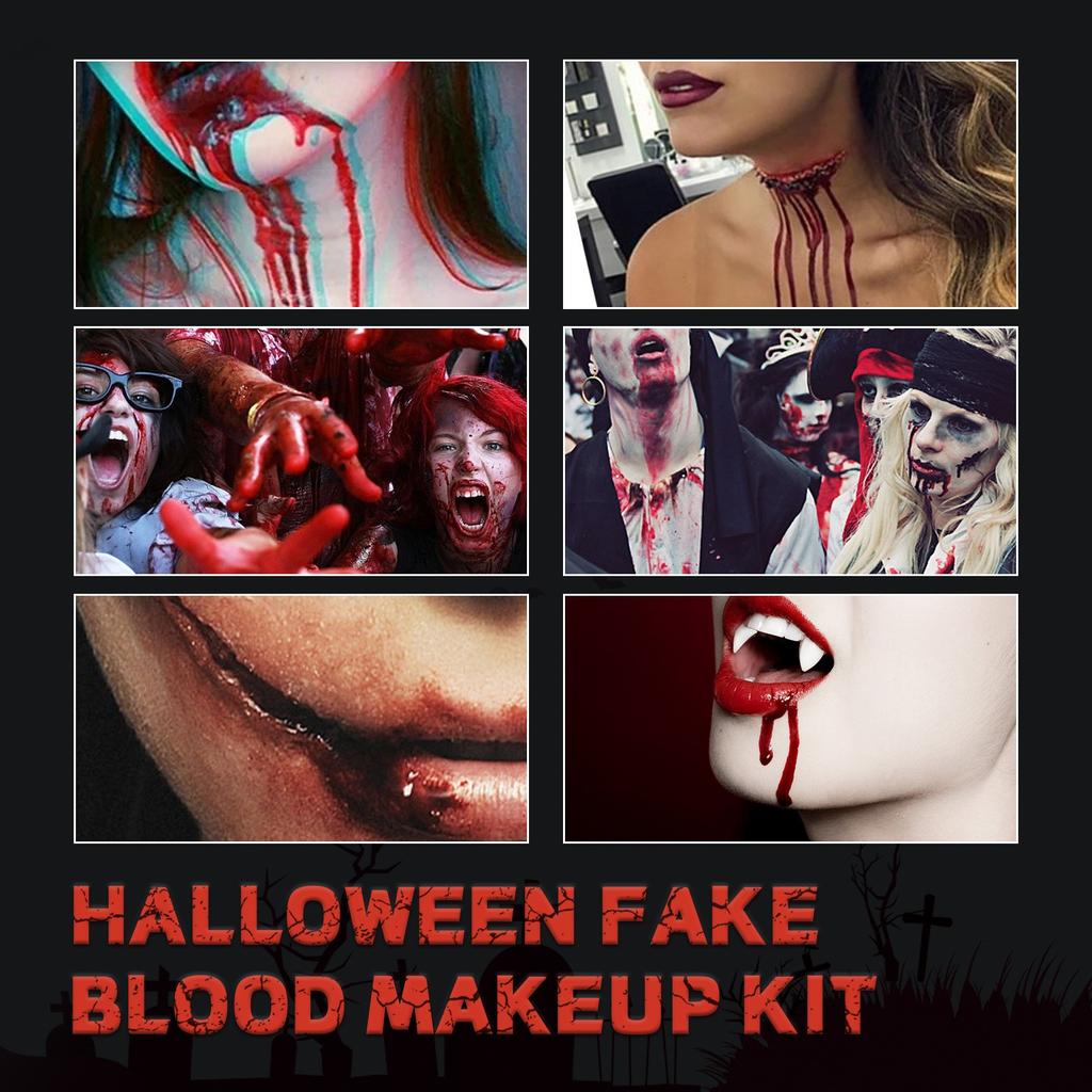 3PCS Fake Blood Makeup Kit-Coagulated Blood 30ml+Fake Blood Spray 50ml+Dripping Blood 50ml, Realistic Washable Special Effects SFX Makeup Set
