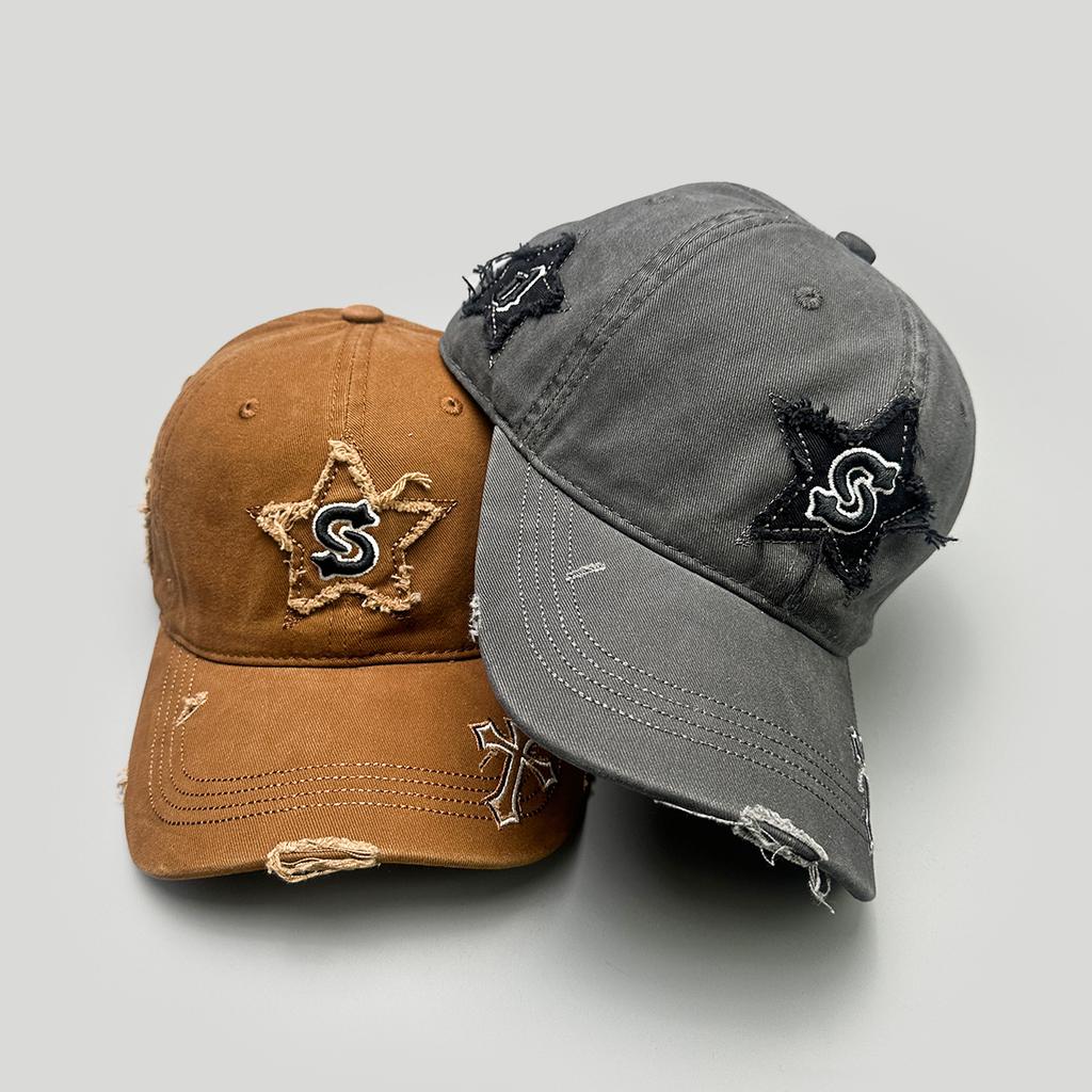 Four Seasons Ripped Stars Embroidery S Letter Cross Baseball Cap Men'S And Women'S Shade Cap