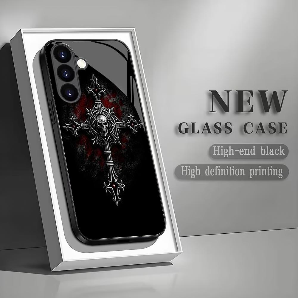 Gothic style tempered glass phone case suitable for Samsung Galaxy S26 S25 S24 S23 S22 S20 FE/Ultra/Plus anti drop back cover