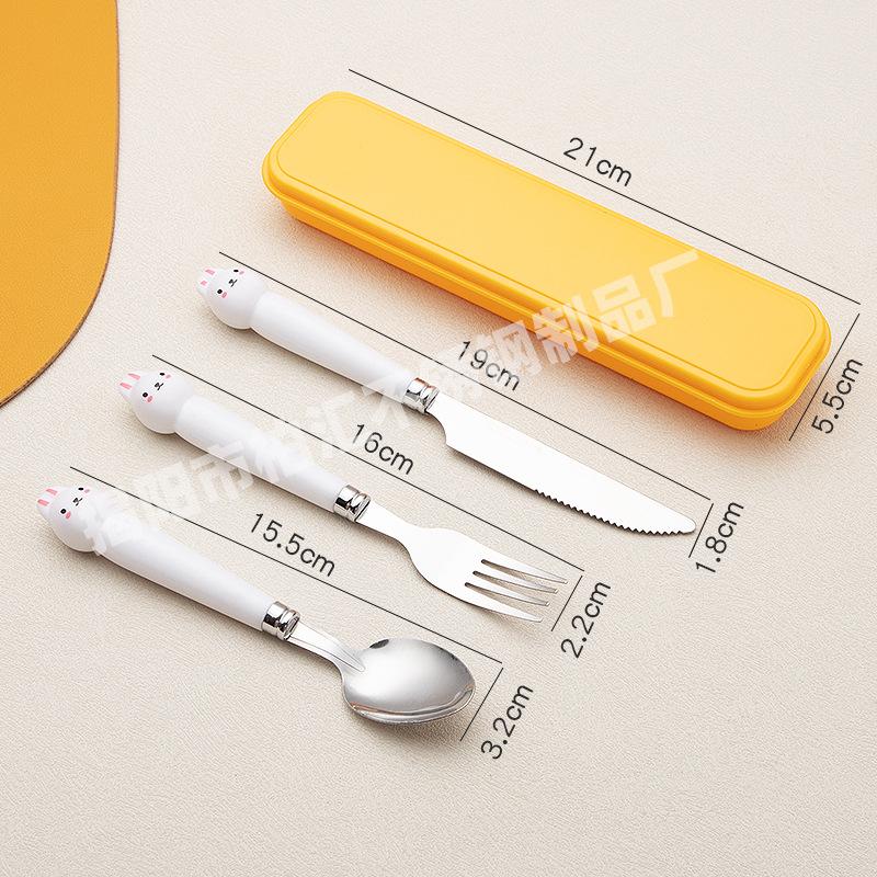 Creative Cartoon Stainless Steel Fork Spoon Chopsticks Three Piece Set Cute Student Spoon Chopsticks Portable Tableware Set For