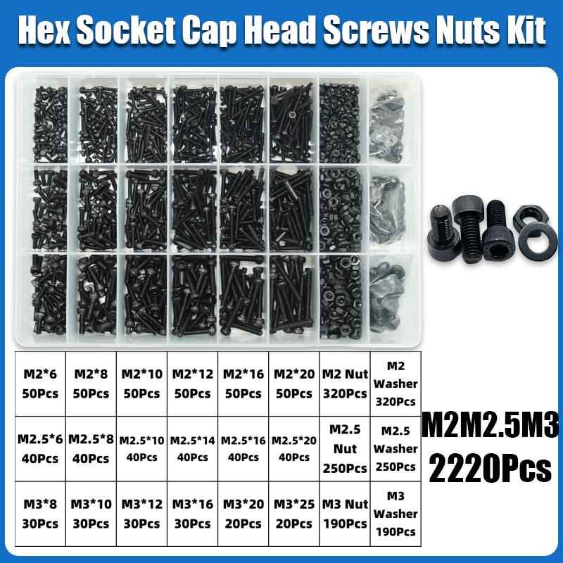 M2 M2.5 M3 M4 M5 M6 Hex Socket Head Cap Set Allen Screw DIN912 Black 12.9 Grade Carbon Steel Screws Nuts Bolt Washer Assortment