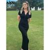 Elegant Office Lady Maxi Dress Women Solid Fashion Turn-down Collar Short Sleeve Button Side Slit Body-Shaping Street Robe