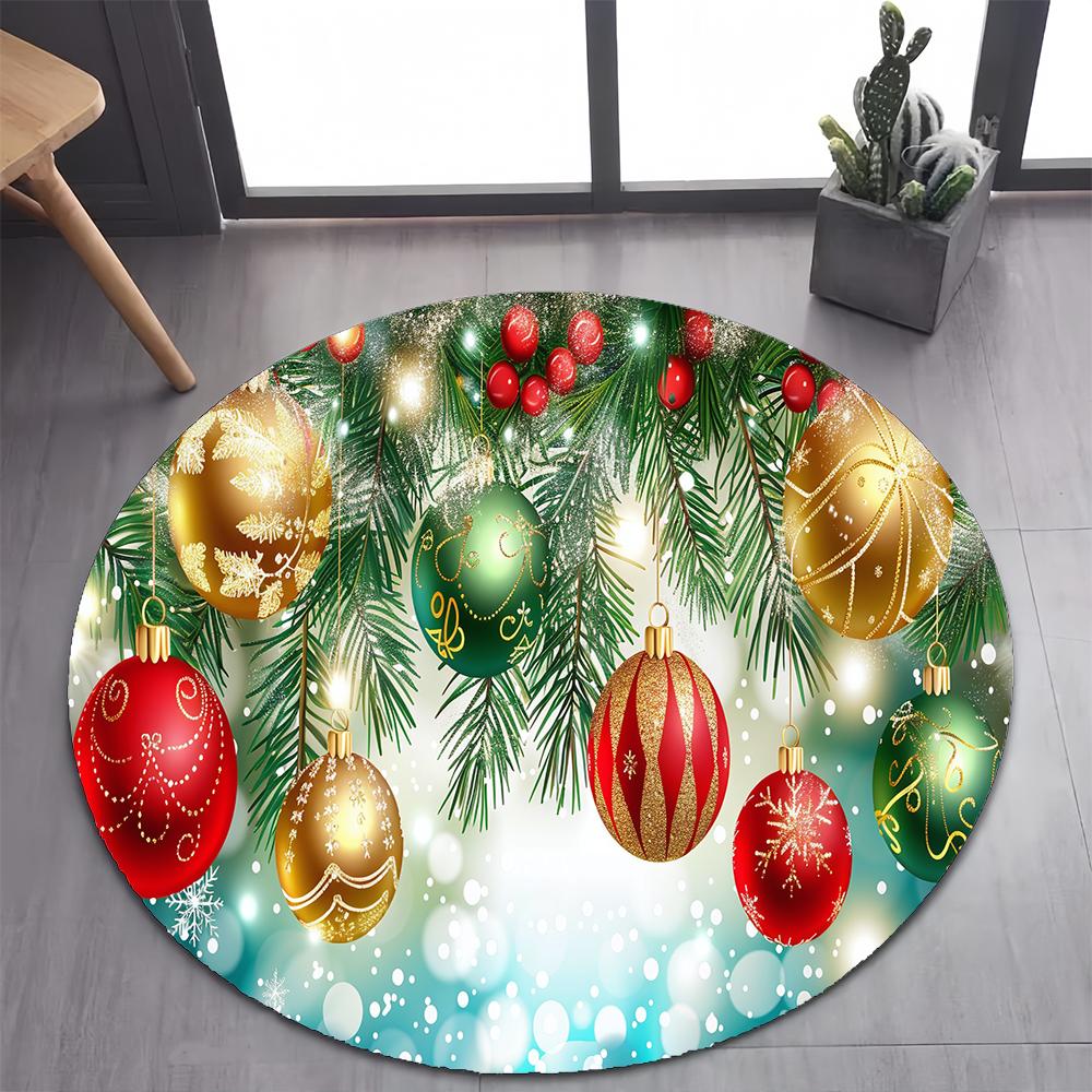 Niedlicher Weihnachtsmann Frohe Weihnachten Baum Cartoon Festival Geschenk Runder Teppich für Schlafzimmer Wohnzimmer Dekoration, Dekor Bodenmatte