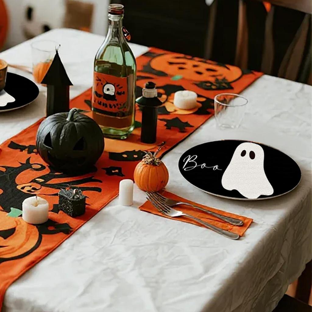 4pcs Halloween  Placemats Round Placemats Potholder Decoration