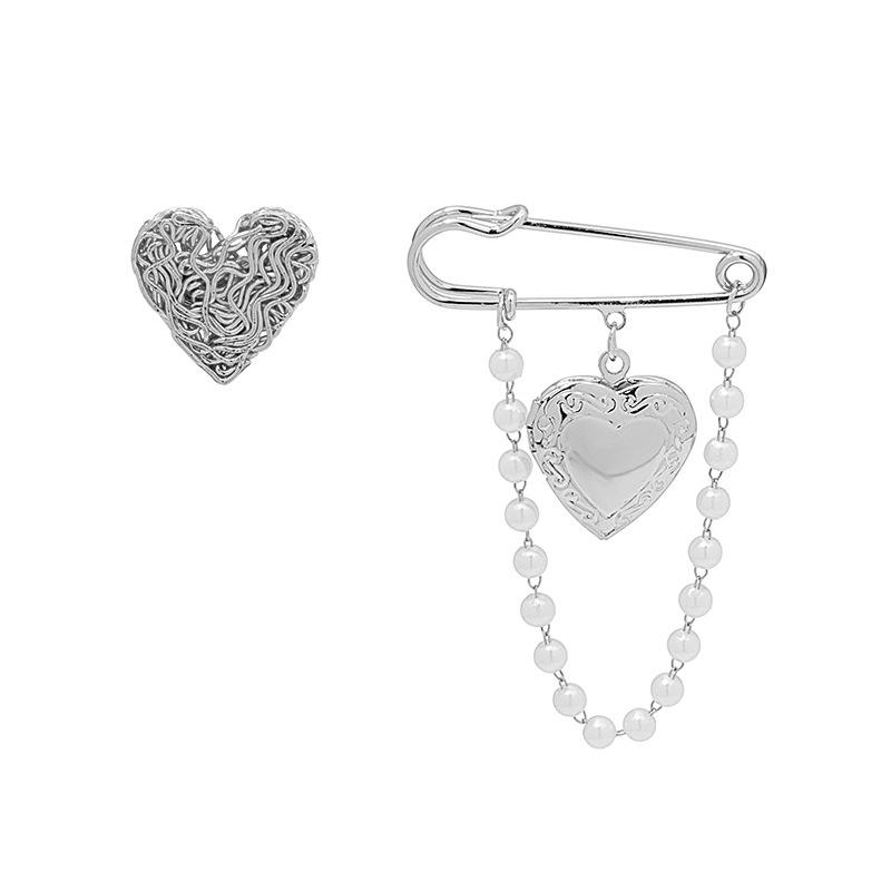 Kalter Wind Retro Geometrisch Liebe Brosche Stilvoll Einfach Perlenkette Zweiteiliges Set Anstecknadel Brosche