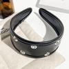 Punk Metal Rivets Headwear Black and Red Hollow Ring Hair Hoop Ins Leather Headband  Urban