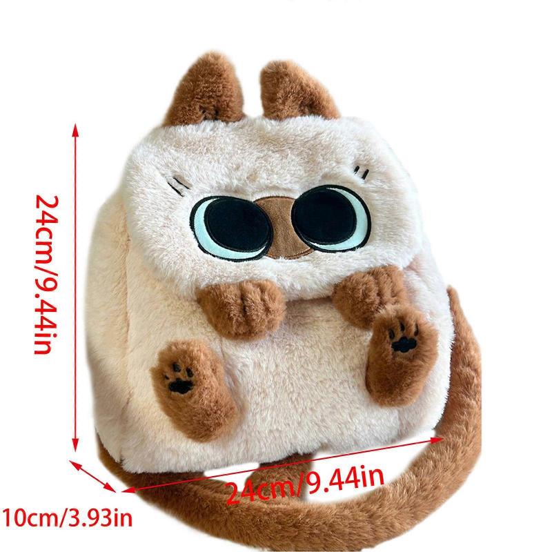 Women Cartoon Cats Crossbody Bag Plush Dolls Shoulder Bag Large Capacity Backpacks Student Casual School Bag for Winter