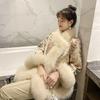 Women's Chinese-style Long Imitation Fox Fur Coat with Satin and Beaded Cape  Winter