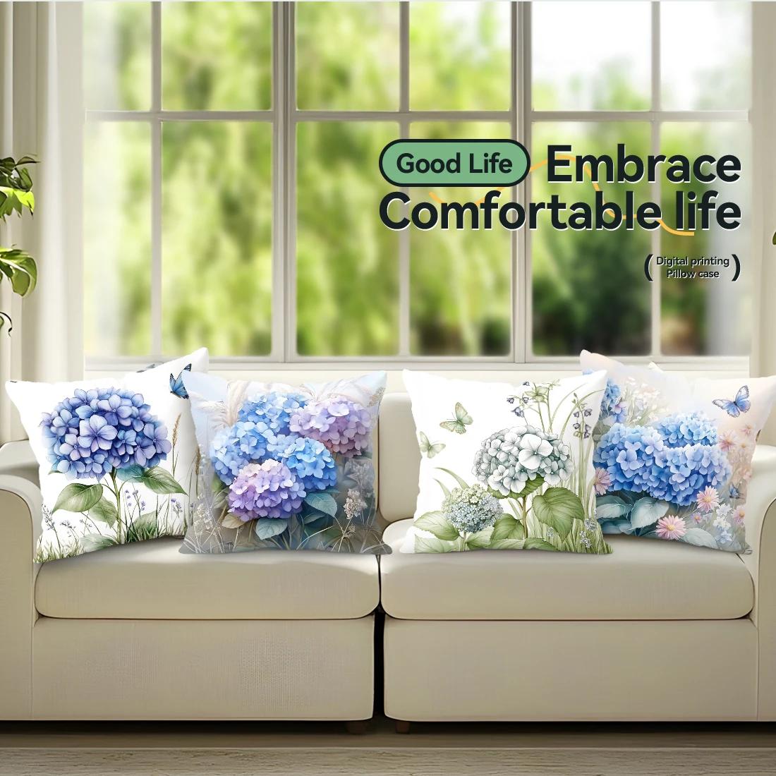 Monika Chen Unisex Hydrangeas Cushions Pillowcase Polyester Cushion Cover Throw Pillow Pillowcover Home Car Sofa Decor