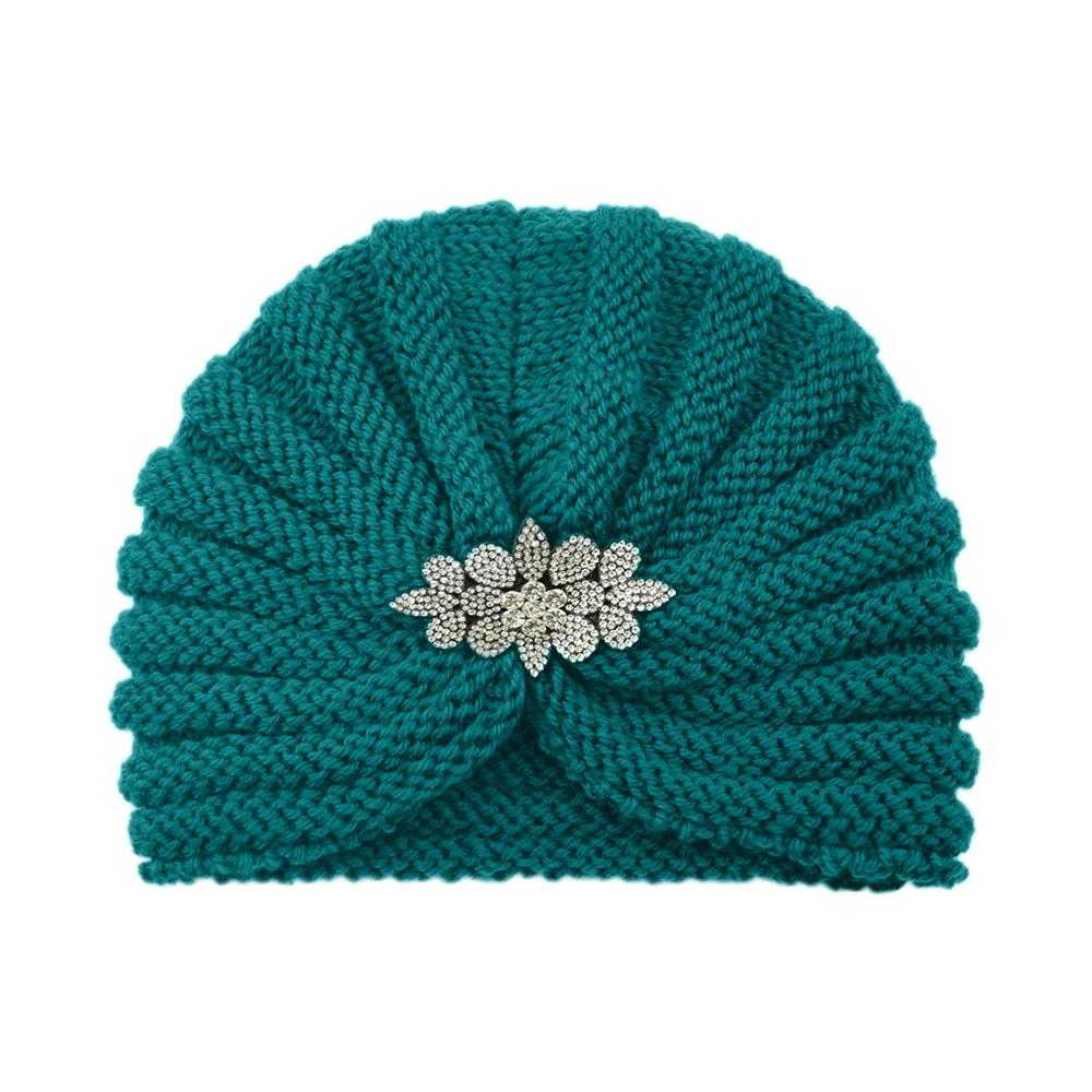 Diamond Knitted Turban Hat Bonnet Cross Wrapped Hat Muslim Bohemia Warm Turbante Cap for Women Winter Autumn Hair Accessories