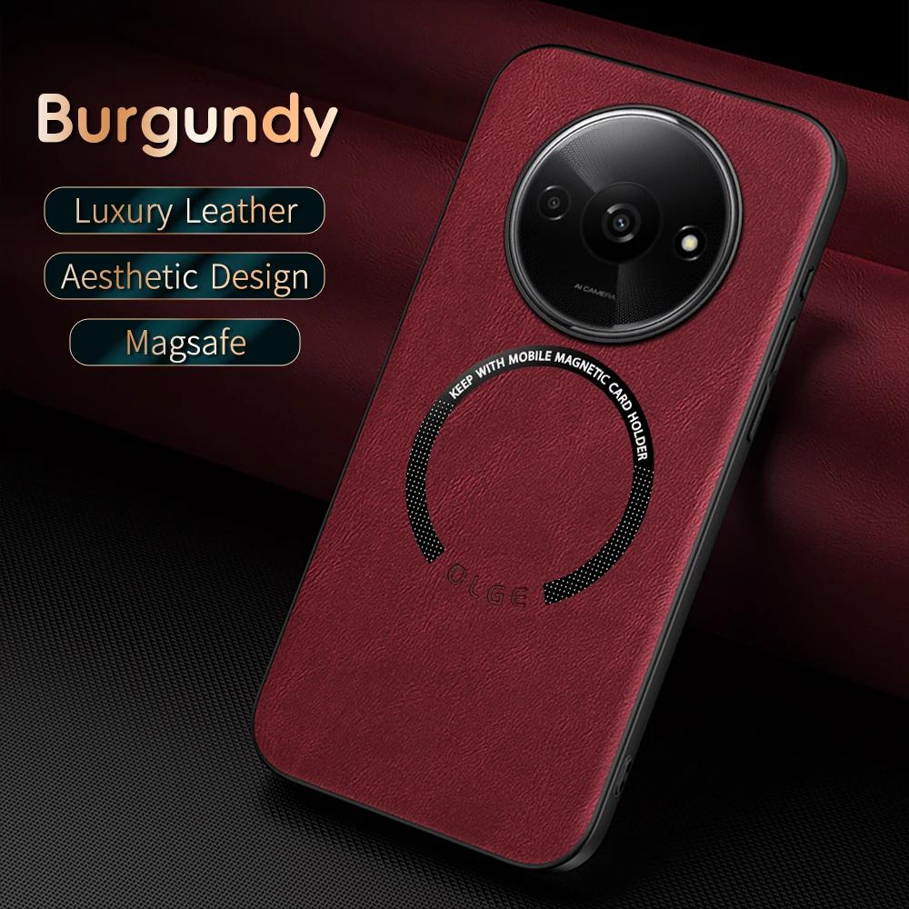 For Redmi A3 A3X Fine Hole PU Cow Pattern Leather Outer Magnetic Ring Soft Edge Anti-Drop Anti-Fingerprint Phone Case