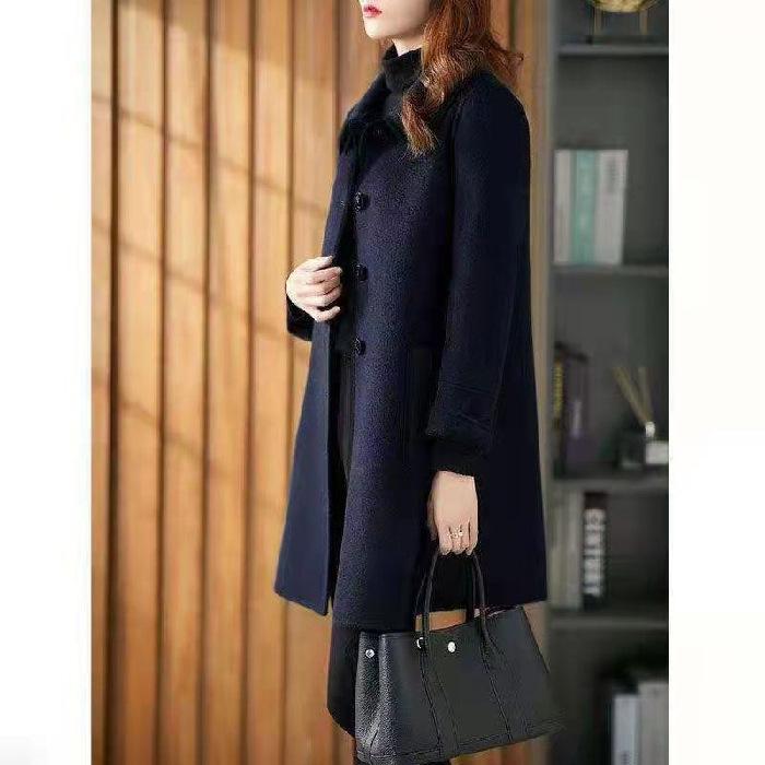 2025 Spring Women's Slimming Double-Sided Cashmere Coat - Mid-Length, Loose Fit, Age-Defying Style