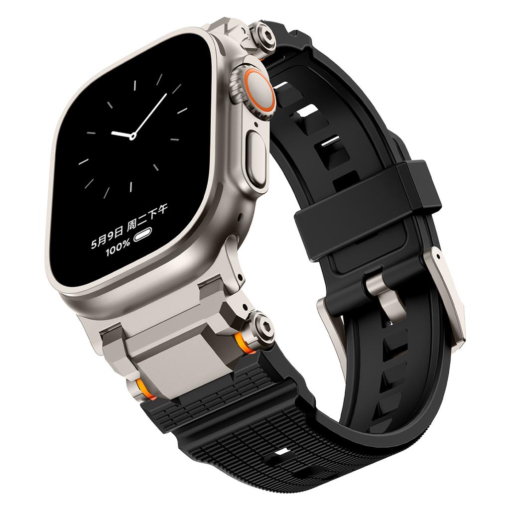 Silicone Rubber Band for Apple Watch Band Ultra 49mm 42 44mm 45 46mm Silicone Metal Luxury Strap for iWatch Series 10 987 se 564