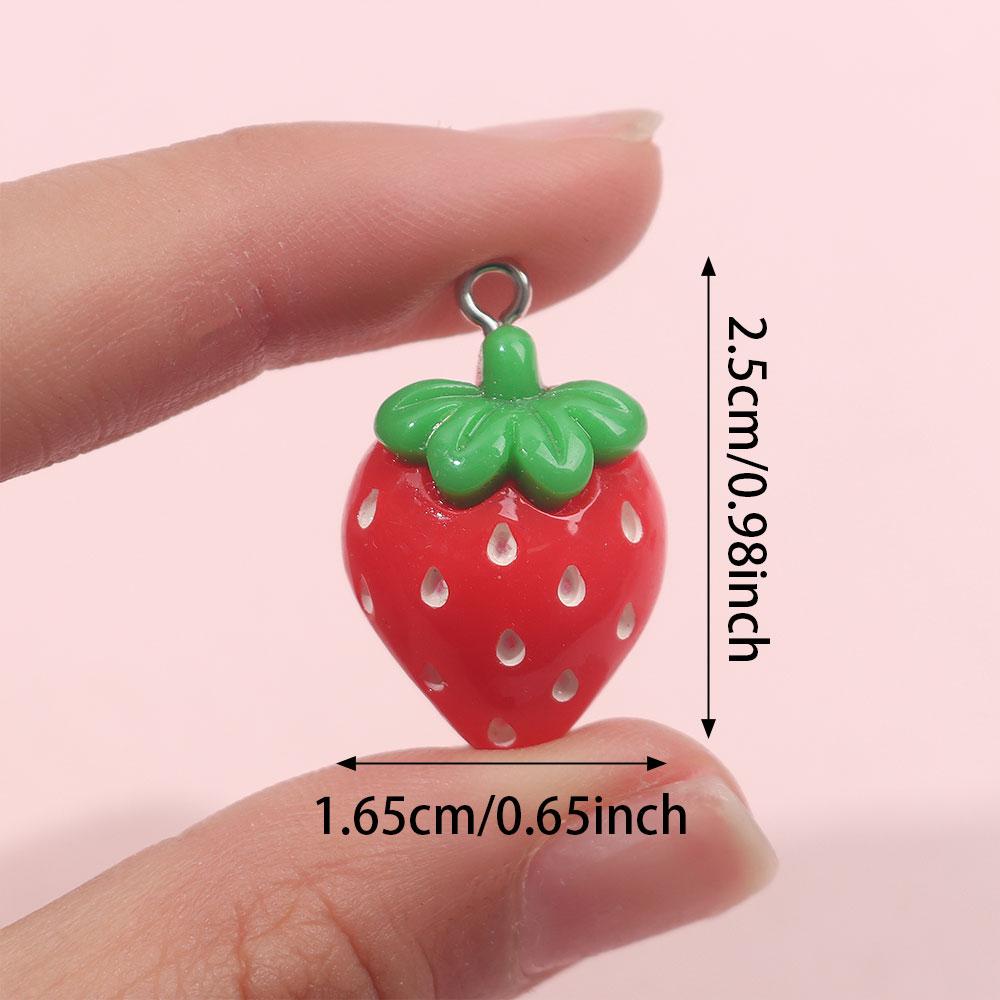5/10/15pcs Resin Strawberry Pendant Flat Red Berry Fruit Pendant Cartoon Strawberry Jewelry Making DIY Necklace Bracelet Earring Accessories