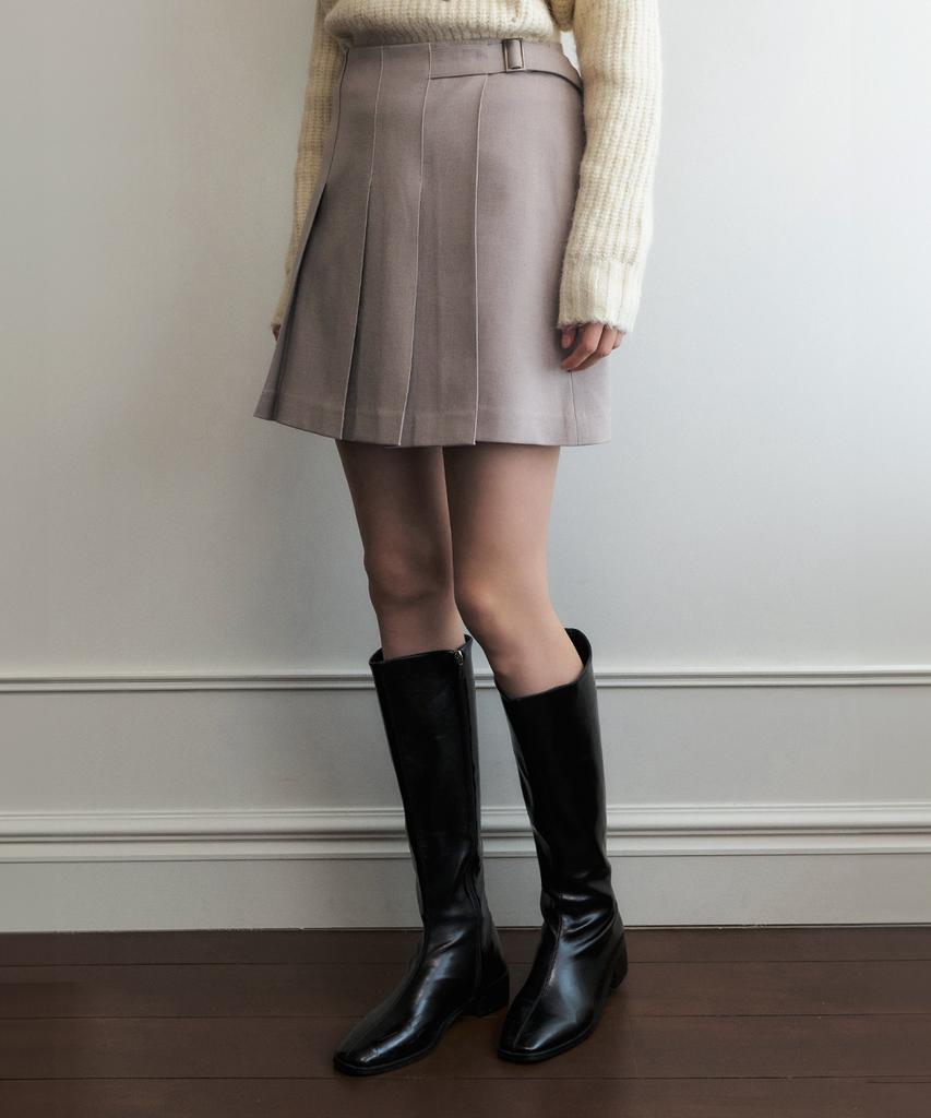 Artid Tab Point Wool Pleated Skirt_Beige