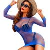 Blue Women'S Sexy Knitted Dress Long Sleeve Hollow Out Bodycon Mini Dress For Party Nightclub Wear Bikini Cover Beachwear