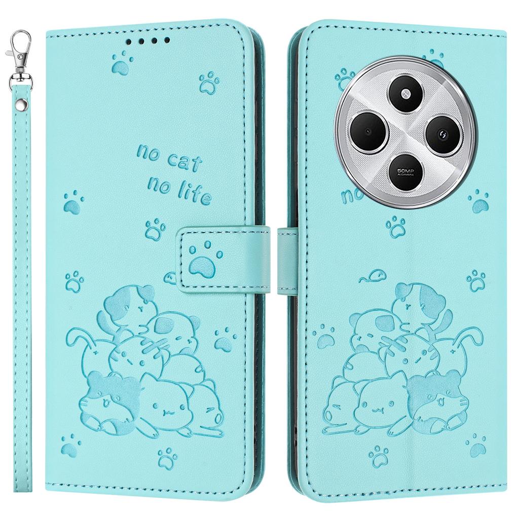 Phone Case For Xiaomi Redmi 14C 4G/14R 5G/Poco C75 4G with Strap Cats Imprint Leather Wallet Phone Cover