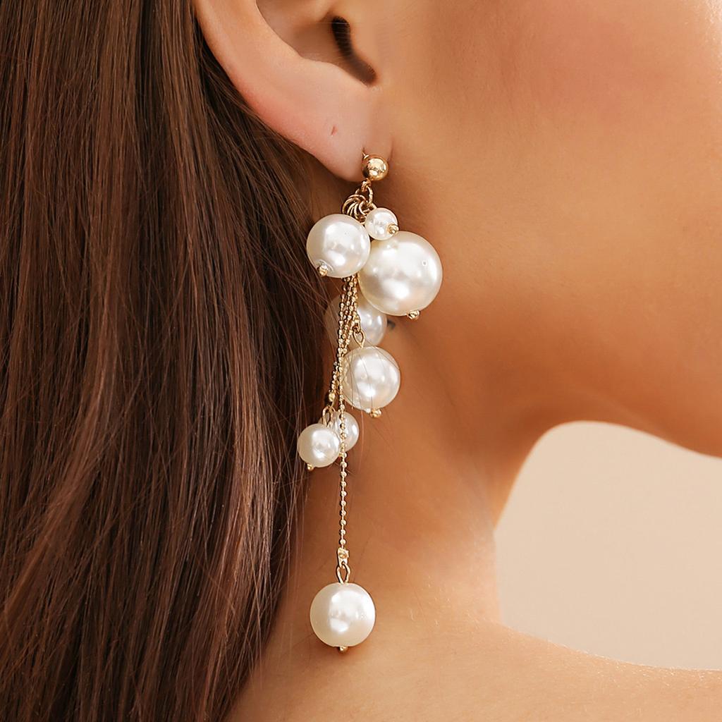 Niche Design Faux Pearl Tassel Temperament Earrings French Elegant Romantic Long Earrings Party Daily Commuting Women's Jewelry