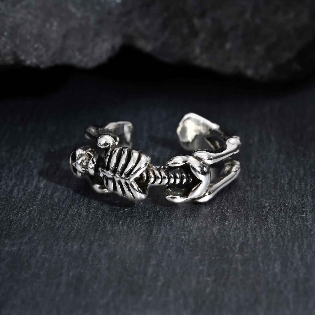 Vnox Punk Skelett Öffnungsring, Rock Knochen Verstellbarer Ring, Cooles Halloween Schmuckgeschenk für Männer Jungen, Gotischer Stil Fingerring