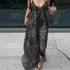 Women Summer Strap Deep V Neck Leopard Printed Loose One Piece Dress