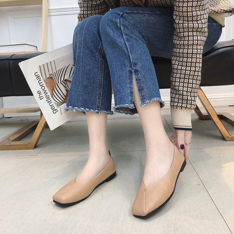 Women's Flat Bottomed Single Shoes Casual Shallow Mouth Square Toe Women's Loafers Solid Color Flat Bottomed Women's Shoes