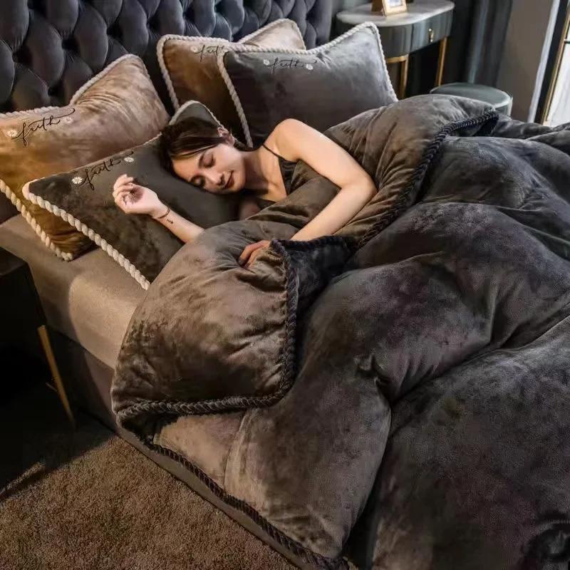 Winter Milk Velvet Bedding Set Warm Thicken Plush Quilt Cover Bed Sheet Pillowcase Double Bed Twin Queen King Duvet Cover Set