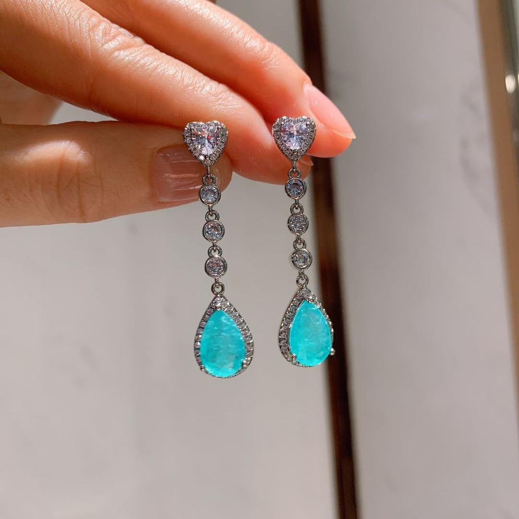 Jewelry Retro Jewelry Diamond Simulation Treasure Stud Earrings Pendant Two-Piece Paraiba Earrings