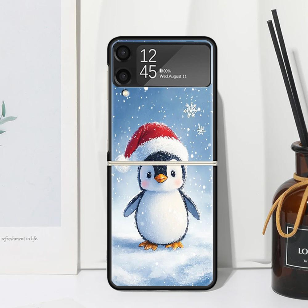 

Christmas Penguin Phone Case Cover for Samsung Galaxy Z Flip 7 6 5 4 3 5G Flip3 Flip4 Flip5 ZFlip6 ZFlip7 Black Fundas Galaxy Z Samsung Z Flip 7