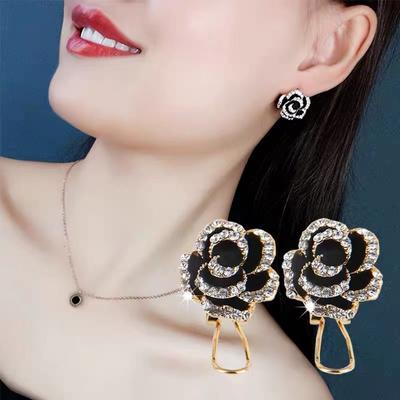 Black Camellia Stud Earrings for Women Fashion Trend Simple Elegant Temperament Girl Party Jewelry Birthday Gift