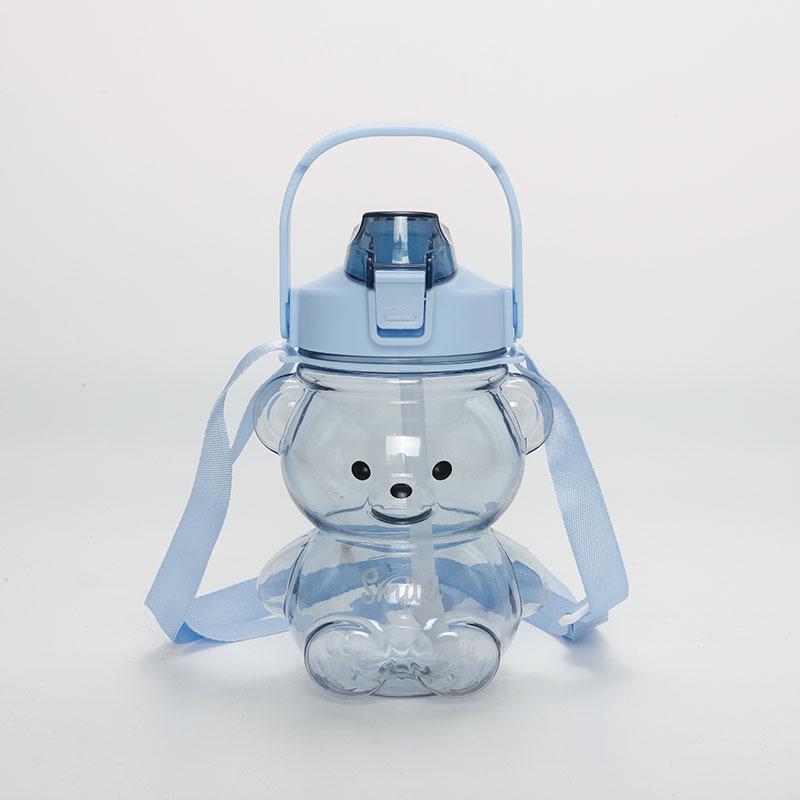 

Милая бутылка для воды с трубочкой в виде медвежонка - Большая вместимость, мультяшный дизайн 1100ml синий