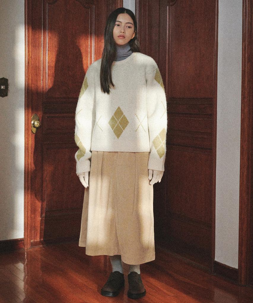 BELLOL Washable Argyle Oversized Knit Sweater Green