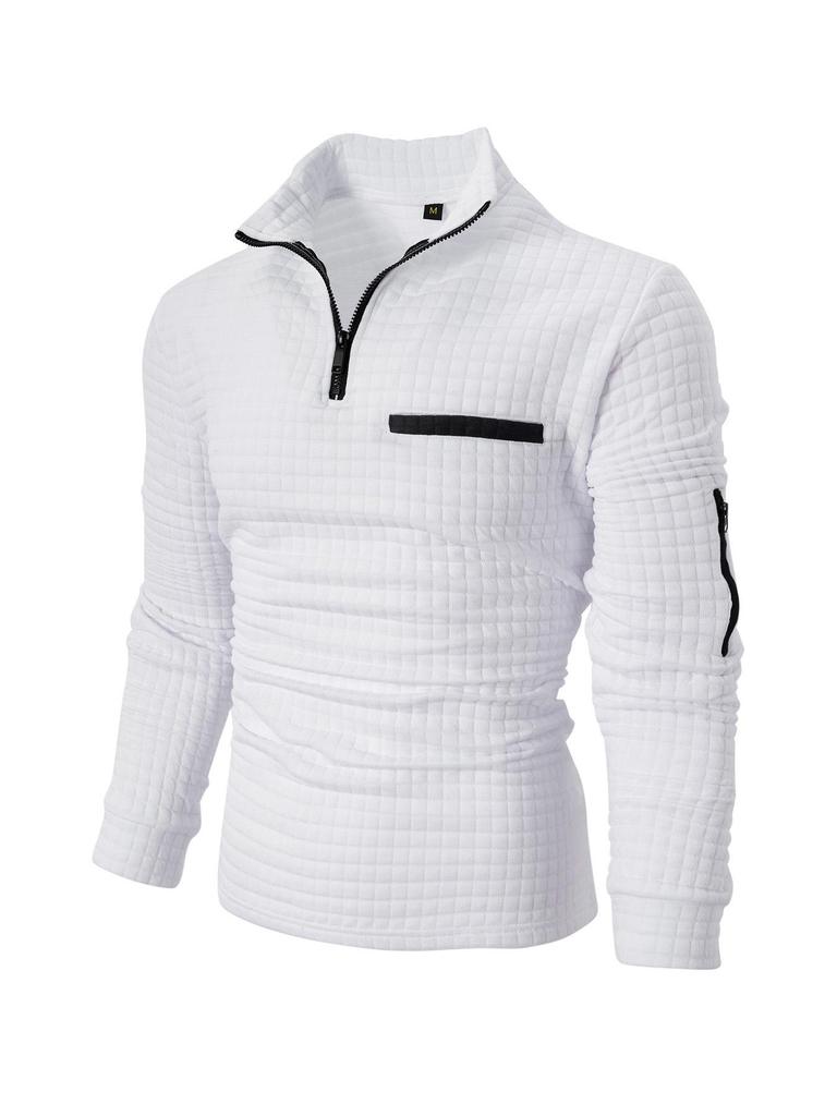 Polo à damier pour homme avec fermeture éclair sur les manches - Vêtements de sport printemps/automne