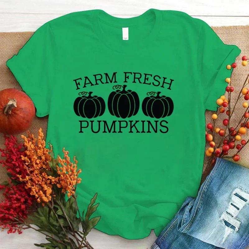 Koszulka z nadrukiem dyni Farm Fresh Fashion Unisex Krótki Rękaw Letnia Chłodna Top Tee Hip Hop
