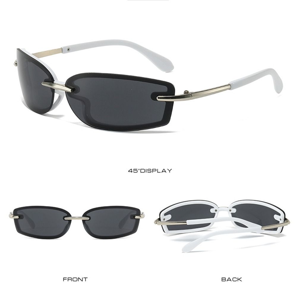 Cool Rimless Square Candy Color Sunglasses Y2K Metal Temples Women's Sun Glasses UV Protection Futuristic Shades