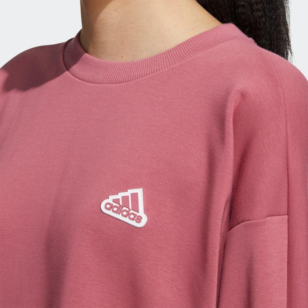 Adidas Logo Crew Neck Pullover Long Sleeve Casual Loose Sweatshirt Women Tops Pink IA5226