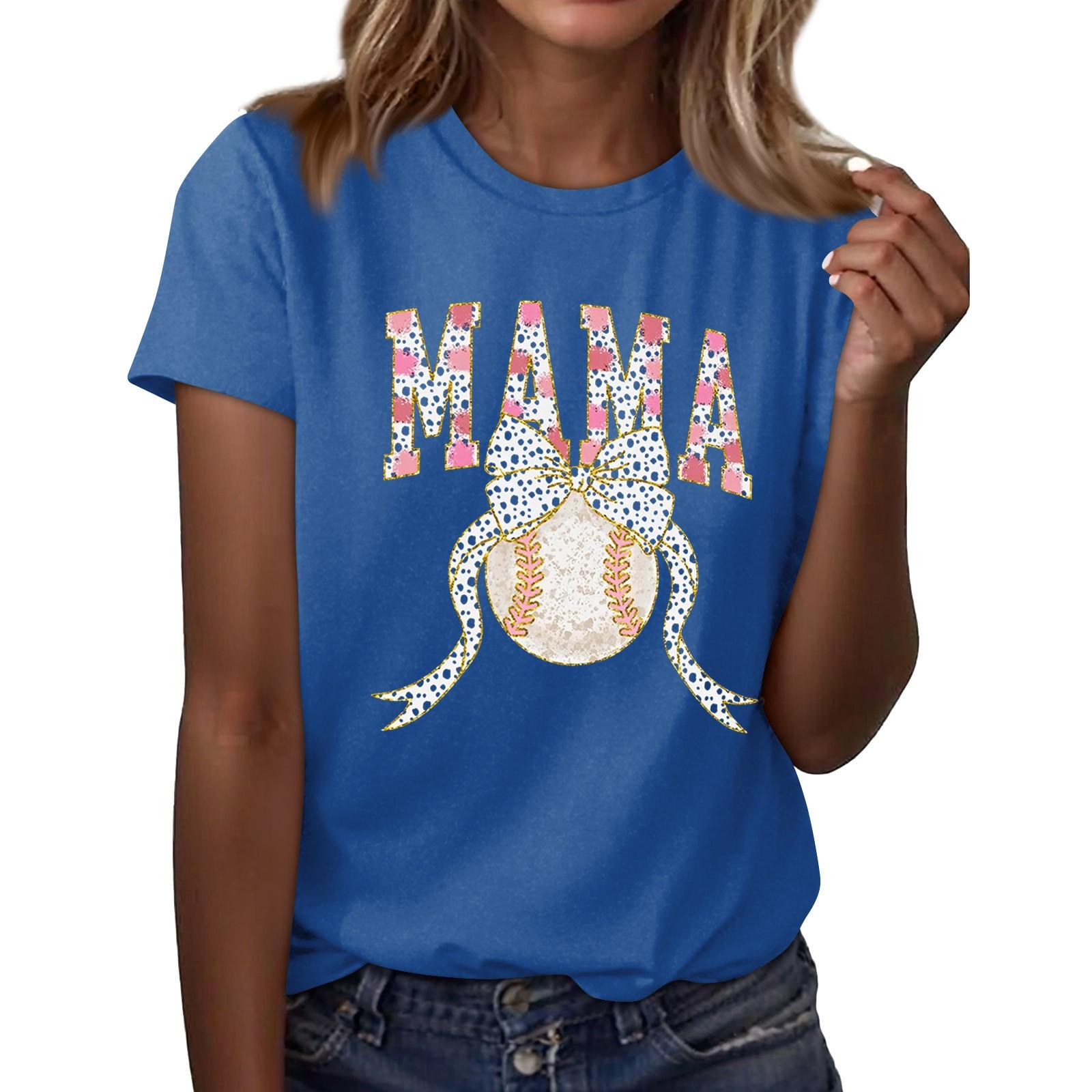 

Женская повседневная футболка с принтом бейсбола, круглый вырез, пуловер, короткий рукав S синий