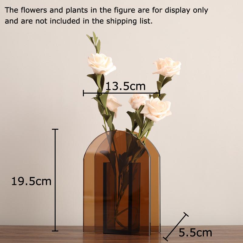 Brown Glass Vase Geometric Arch Vases Desk Decoration Artificial Flower Decorative Flower Arrangement Room Aesthetic Decor