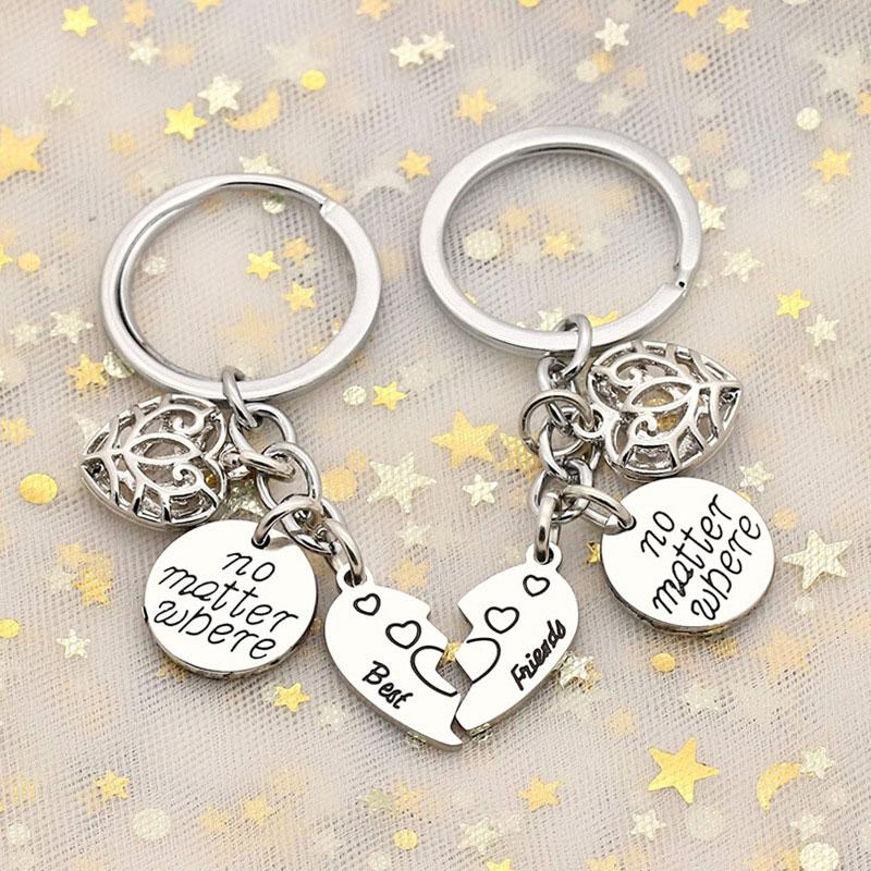 2pcs/set Best Friends Keychain Vintage No Matter Where Heart Pendant Key Chain Long Distance Friendship Keyring Jewelry