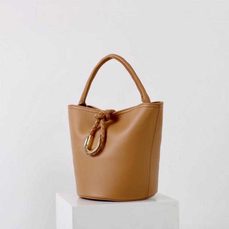 Womens Vintage Woven Leather Bucket Bag With U-Shape Hook Crossbody Tote In Caramel Latte Pink Sage Coffee Black Ice Blue